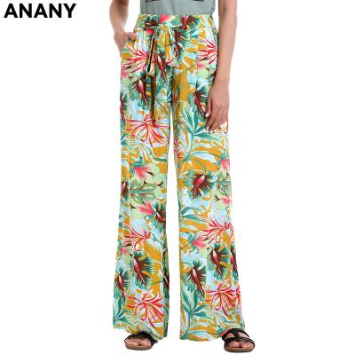 China Fashion Ready Made Women's Anany Summer Floral Printing Anti-wrinkle Long Leg Loose Wide Leg Pants For Ladies for sale