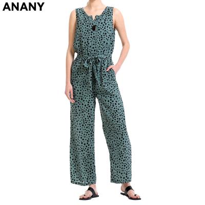 China Anti-wrinkle Anany in Latest Fashion Running Polka Dot Print One Piece Elegant Sleeveless Overalls for Women for sale