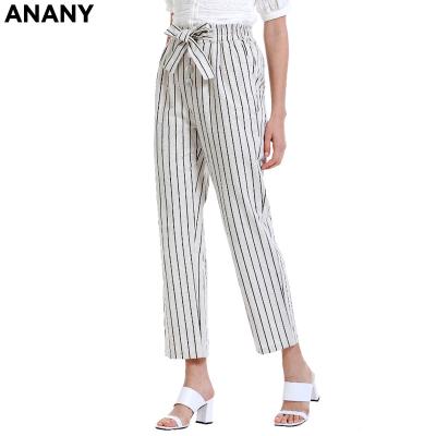 China Anti-wrinkle Anany Black Stripe Straight Office Lady Formal Pants For Women With Belt for sale