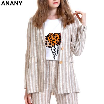 China Anti-wrinkle Anany fashion design ready made stripes new button up long sleeve women blazers suits for office for sale