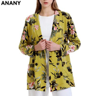 China Anany Wholesale Elegant Anti-pilling Ladies Sheath Long Floral Print Leaf Shirt Blouse For Women for sale