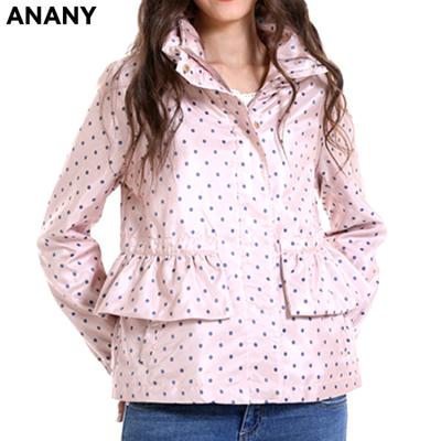 China Anany Breathable Fashion Hot Sale Polka Dot Long Sleeve Adult Women Coated Polyester Light Jacket Women Ladies for sale