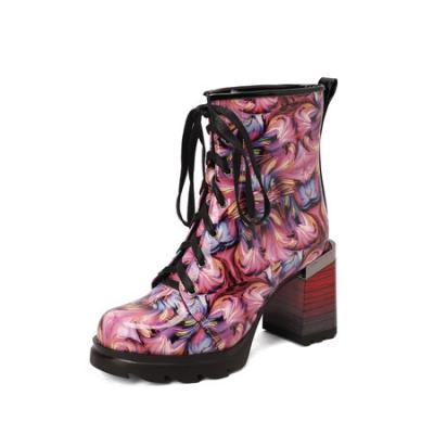 China Deodorization Fashionable and comfortable women's boots printed uppers plush inner lace design gradual printing flexible for sale