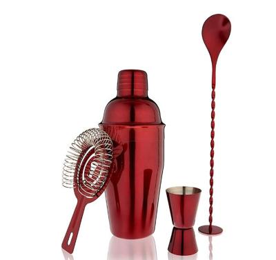 China Amazon Sustainable Custom 4 Pieces 550ml Luxury Red Stainless Steel Cocktail Shaker Bar Tools Gift Set Bartender Kit With Wine Accessories for sale