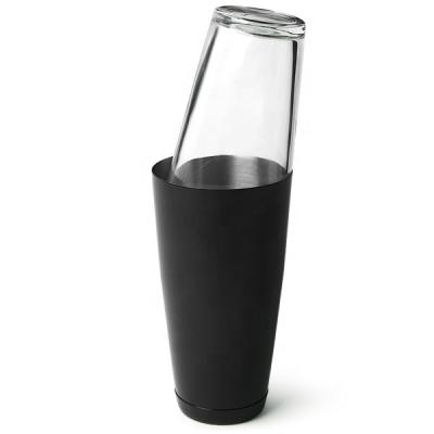 China Professional Black Metal Cocktail Shaker With Glass 800/450ml for sale