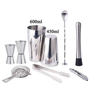 China Stocked Cocktail Shaker Bar Set Wine 9pc 600ml 450ml Stainless Steel Boston Shaker Bar 1Set Cocktail for sale