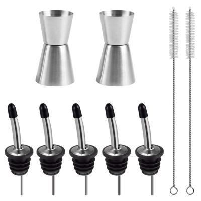 China 5 Pack Stainless Steel Sustainable Liquor Pour Spouts Set & 2 Double Small Gauge for sale