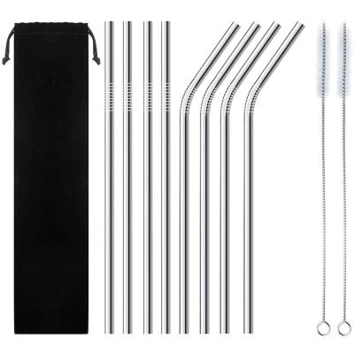 China Amazon Success Viable Custom 11 Pieces Drinking Metal Straw Set Reusable Stainless Steel Bar Tool Kit With Brush And Cleaning Bag for sale