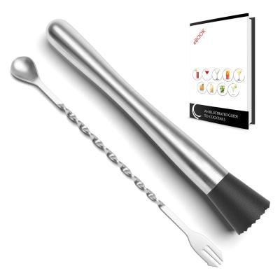 China Amazon Viable Success of 3 Pieces Stainless Steel Cocktail Messy Spoon Cocktail Mixing Recipes Book Professional Home Bar Tool Kit for sale