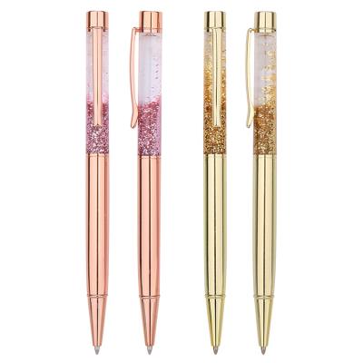 China Wholesale Custom Logo Floating Glitter Metal Ball Pen Manufacturers Rose Gold Cute Student Metal Ballpoint Pen for sale