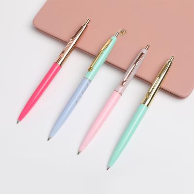 China Writing High Quality Custom Pink and Rose Gold 1.0mm Black Refill Press Action 2PCS Ballpoint Pens for sale