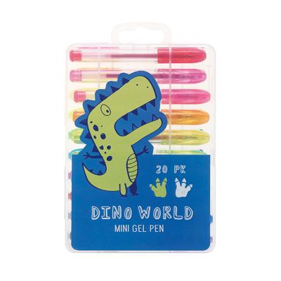 China Normal Custom Logo Printed Dinosaur 20PCS Mini Gel Ink Pen Set pp box for sale