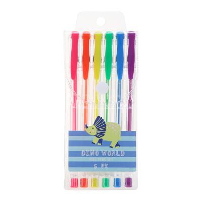 China Custom Natural Logo Pvc Bag Dinosaur 6 Multi Colored Water Brush Gel Ink Pens Set for sale