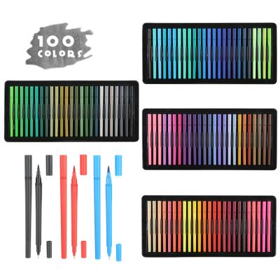 China School Set 100 Colors Art Sketch Drawing Double Ended Fineliner Brush Dry Erase Alcohol Marker Brush Pen for sale