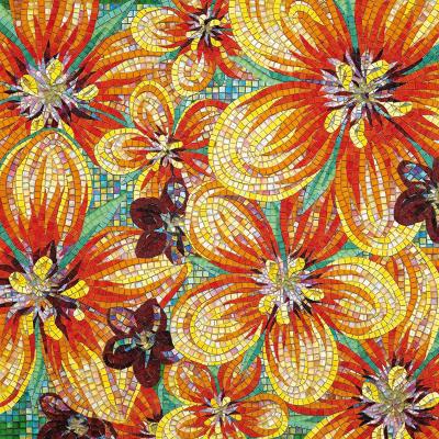 China Decorative colorful artistic flower pattern glass mosaic tiles mural for bathroom for sale