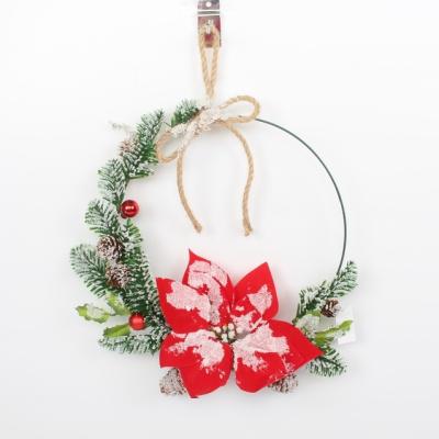 China Iron Wire Metal Ring With Christmas Flower For Door Wall Decoration for sale