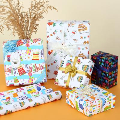 China Colorful Disposable Happy Birthday Wrapping Paper Roll for Wedding Kids Birthday Holiday Baby Shower Gift Wrap Craft Paper Decor Gifts for sale