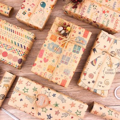 China Disposable Craft Color Cartoon Wrapping Paper Roll For Wedding Kids Birthday Holiday Baby Shower Gift Wrap Craft Paper Decor Gifts for sale