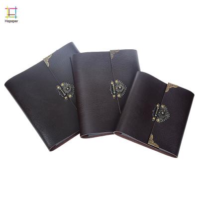 China Retro Vintage PU Leather 30 Sheets Wedding DIY Photo Album Kids Card Black Paper Album With Lock Hook for sale