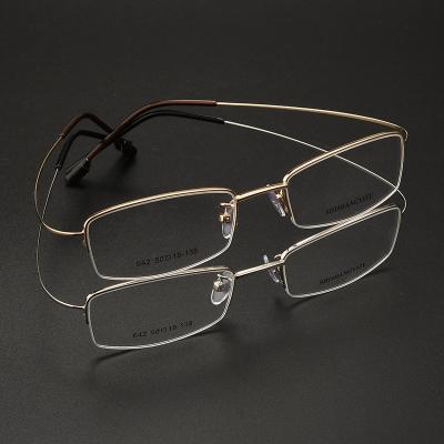 China Unisex Business Ultra Light Glasses Frame Super Elastic Thin Leg Silk Myopic Glasses Frame Rimless Glass Half Frame for sale