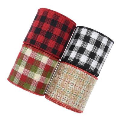 China Changxu Christmas Viable Multicolor Plaid Cable Edge Burlap Ribbon 6.3cm (5yards/roll) For Diy Wrapping for sale