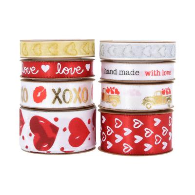 China (10 yards/roll) Diy Viable Hot Stamping Red Jacquard Ribbons Ribbon Valentine's Day Gift Wrapping Decoration Handmade Wedding for sale