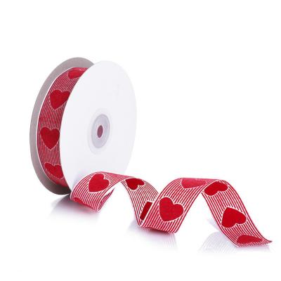 China Wholesale Changxu Viable Polyester Printed Love Satin Ribbon (20m/Roll) 2.5cm Red Gift Heart Dnow Gauze Ribbon Hair Ornaments Packing for sale