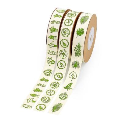 China Changxu Factory Tortoise Leaf Small Prickly Pear Flower Print Sustainable Supply Thermal Hot Funny Ribbon 15mm (10m/roll) Stored Cotton Funny Ribbon for sale