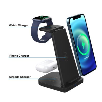 China Detachable Mobile Phone Slot 3 in 1 Black 2021 Hot Sales 10W 9V 2A Amazon Mobile Phone Charging Dock 15W Wireless Radio Charger Dock for sale