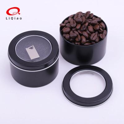 China Gift & Hot Sale Wholesale Craft Black Round Empty Tin Metal Cans With Window Lids Pot Cream Tea Pot Tin Box for sale