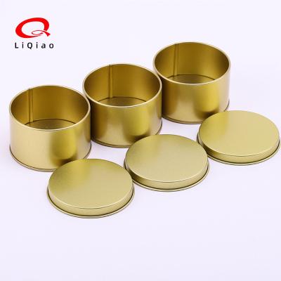 China Wedding Gift Small Gold Tinplate Round Cosmetic Candle Wholesale Metal Recyclable Cream Chocolate Candy Cake Tea Tin Box Portable Packaging for sale