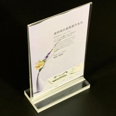 China Clear Plastic Acrylic Table Menu Holder A6 Sign Holder, Clear Plastic Table Menu Holder, Ad Photo Picture Portrait Right View for sale