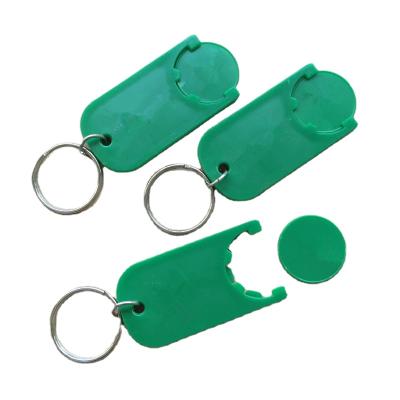 China Promotional Plastic Key Ring With Logo, Plastic+steel Metal Token Coin Holder Shopping Trolley Coin Holder Key Chain for sale