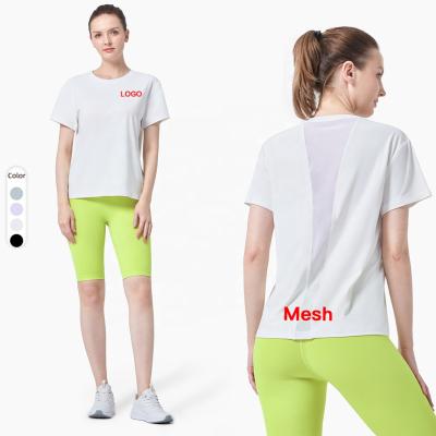 China Anti-Wrinkle Wholesale China Customized Round Neck Short Sleeve Girls White Plain T-Shirts With Mesh Splicing for sale