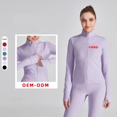 China Front Full Zipper Women Long Sleeve Yoga Shirts Breathable Top Quick Dry Fitness Running Sports With Thumb Holes for sale