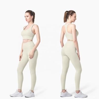 China 2021 New Arrival Breathable Quick Dry Activewear Fitness Gym Yoga Seamless Ribbed Bra Set Women for sale