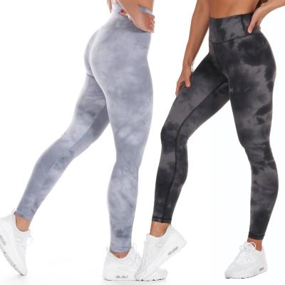 China Breathable Dye Nylon Fabric Multi-colors 75% Tie 25%Spandex High Waist Workout Fitness Yoga Leggings Women for sale