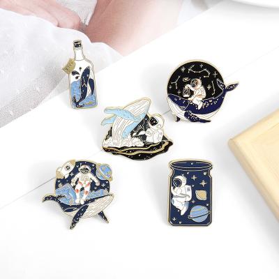 China Wholesale High Quality And Whale Enamel Pin Europe Astronaut Adventure Ocean Bag Lapel Pin for sale