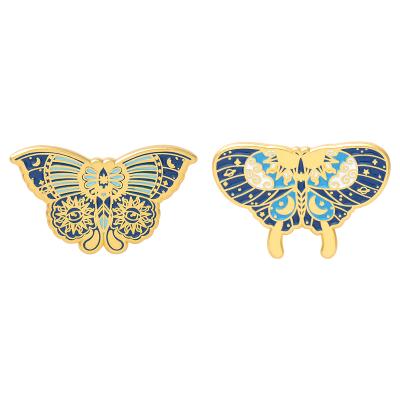 China Custom Europe Insect Brooch Clothes Lapel Pin Badge Punk Starry Blue Jewelry Moth Enamel Pin for sale