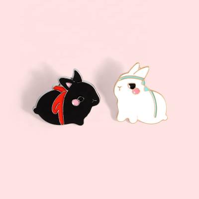 China Europe Black White Rabbit Brooch Bag Clothes Button Badge Cartoon Animal Jewelry Gift The Untamed Lapel Enamel Pin for sale