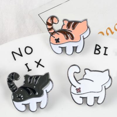 China Custom Cute Tabby Lapel Enamel Pins Cat Black White Orange Kitty Badges Europe Butt Brooches for sale