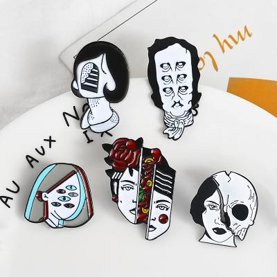 China Wholesale Europe Split Face Pins Flower Face Four Eyesweird Badges Brooch Halloween Lapel Enamel Pin for sale