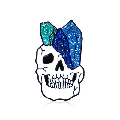 China Wholesale Punk Series Crystal Skull Badge Europe Clothes Jeans Bags Halloween Enamel Lapel Jewelry Pin for sale