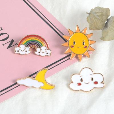 China Europe Cloud Brooches Lapel Pin Custom Badge Cute Cartoon Smile Jewelry Gift for Girls Sun Moon Rainbow Weather Enamel Pins for sale