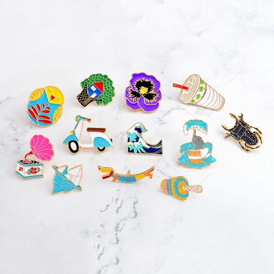 China Europe Cartoon Compilation Treehouse Icebirg Wave Bird Elephant Motorcycle Brooch Denim Jacket Badge Jewelry Enamel Pin for sale