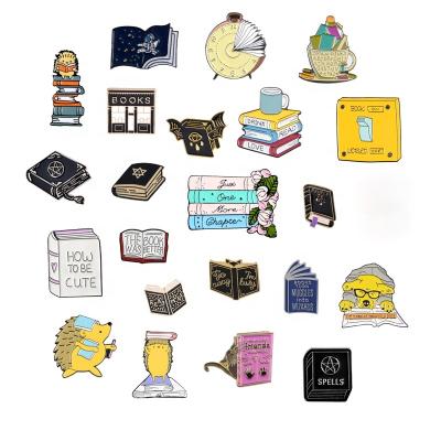 China Europe book are magic backpack brooches hedgehog badges wholesale read books theme series enamel pins gifts for students for sale