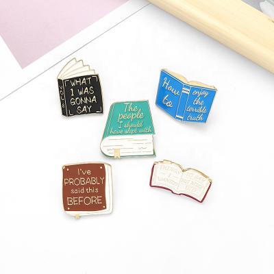 China Europe Cartoon Book Text Pattern Brooches Clothing Badges Enamel Lapel Pins Jewelry Fashion Gift for Friends Enamel Pins for sale