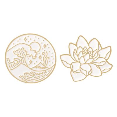 China Lapel Pin Cartoon Plant Moon Enamel Pin Badge Brooch Bag Clothes Europe Lotus Flower Wave Starry Night Pins Nature Jewelry Gift for sale