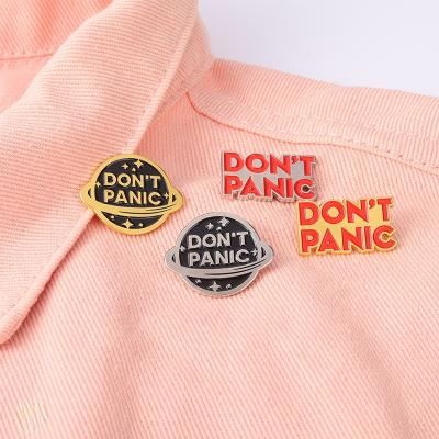 China Europe New Design Don't Panic Planet Reverse For Cartoon Jewelry Gifts Enamel Pins Wholesale for sale