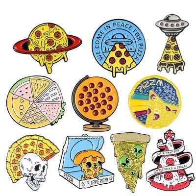 China Europe 12 Styles Multi-Piece Series Pizza Pins Alien UFO Dog Tree Hands Metal Badges Lapel Clothes Bag Pins Jewelry Gifts Enamel Pin for sale